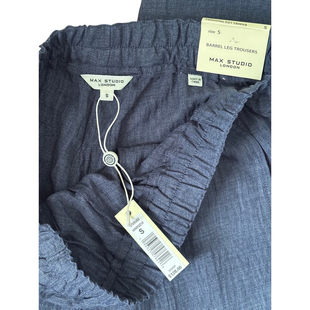 NWT Max Studio London Barrel Leg Trousers Blue Size S Elastic Waist Relaxed Pant - Picture 4 of 5
